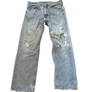 Levi's 505 Straight Leg Jeans 32x29 Light Wash Thrashed Distressed Knee Y2K